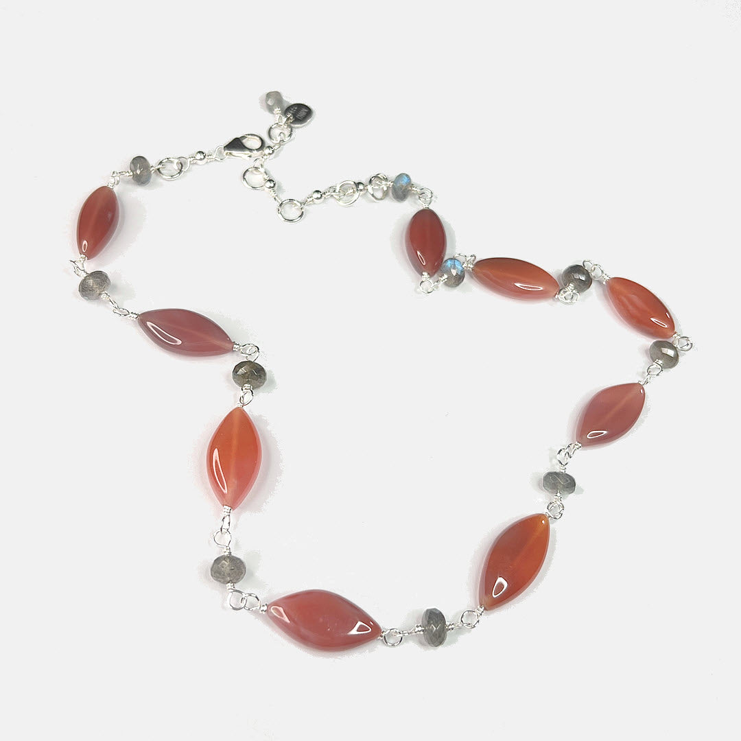 Labradorite and Botswana Agate Marquise Necklace, Sterling
