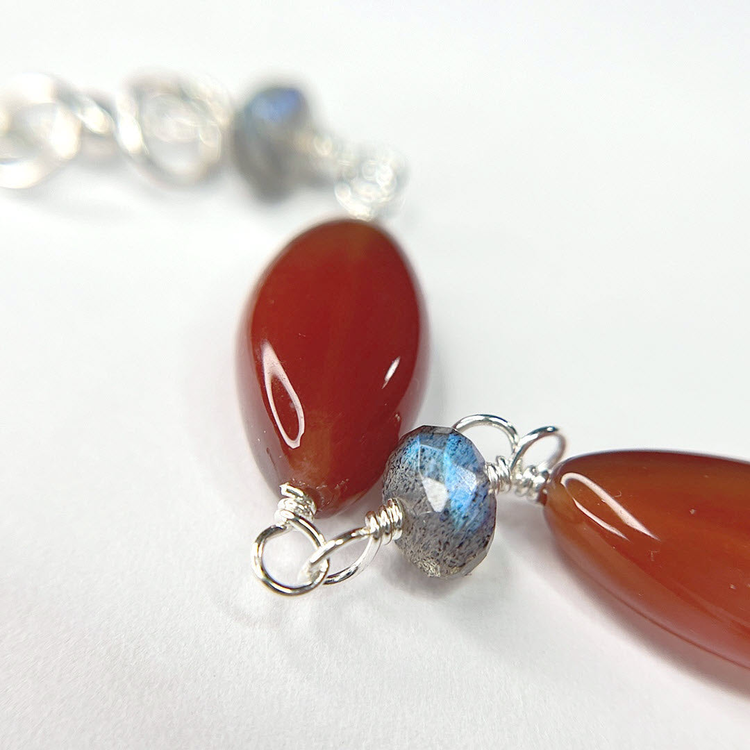 Labradorite and Botswana Agate Marquise Necklace, Sterling