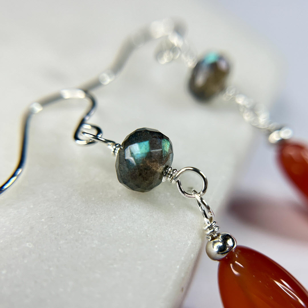 Labradorite and Botswana Agate Dangle Earrings, Sterling