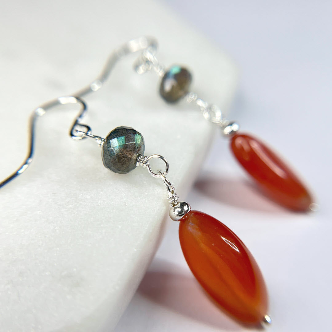 Labradorite and Botswana Agate Dangle Earrings, Sterling