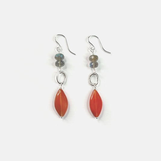 Labradorite Pair and Botswana Agate Dangle Earrings, Sterling