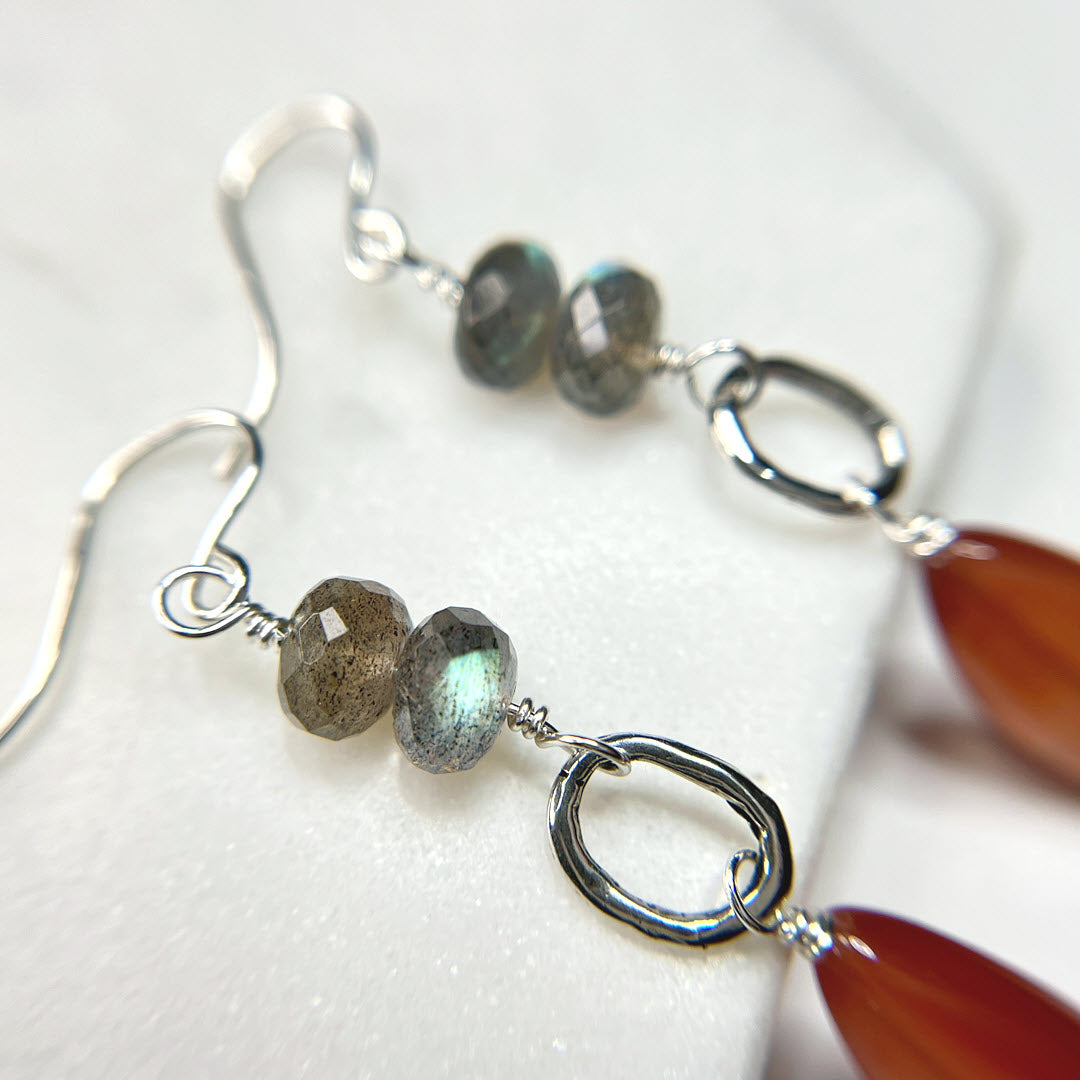 Labradorite Pair and Botswana Agate Dangle Earrings, Sterling