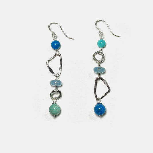 Matisse Blues Mixed Shape Long Dangles, Neon Apatite