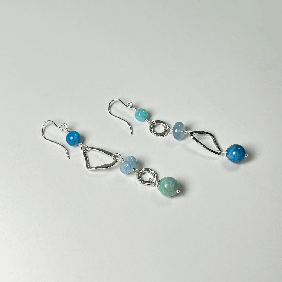 Matisse Blues Mixed Shape Long Dangles, Neon Apatite