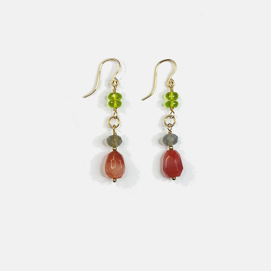 Peridot, Labradorite and Botswana Agate Dangle Earrings, 14K Gold Fill
