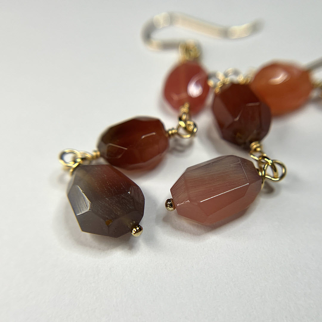 Botswana Agate Triple Drop Nugget Earrings, 14K Gold Fill