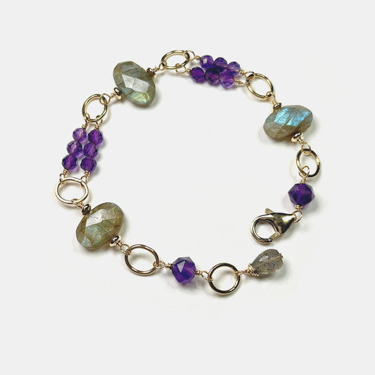 Amethyst Double Row Bracelet With Labradorite, 14K Gold Fill