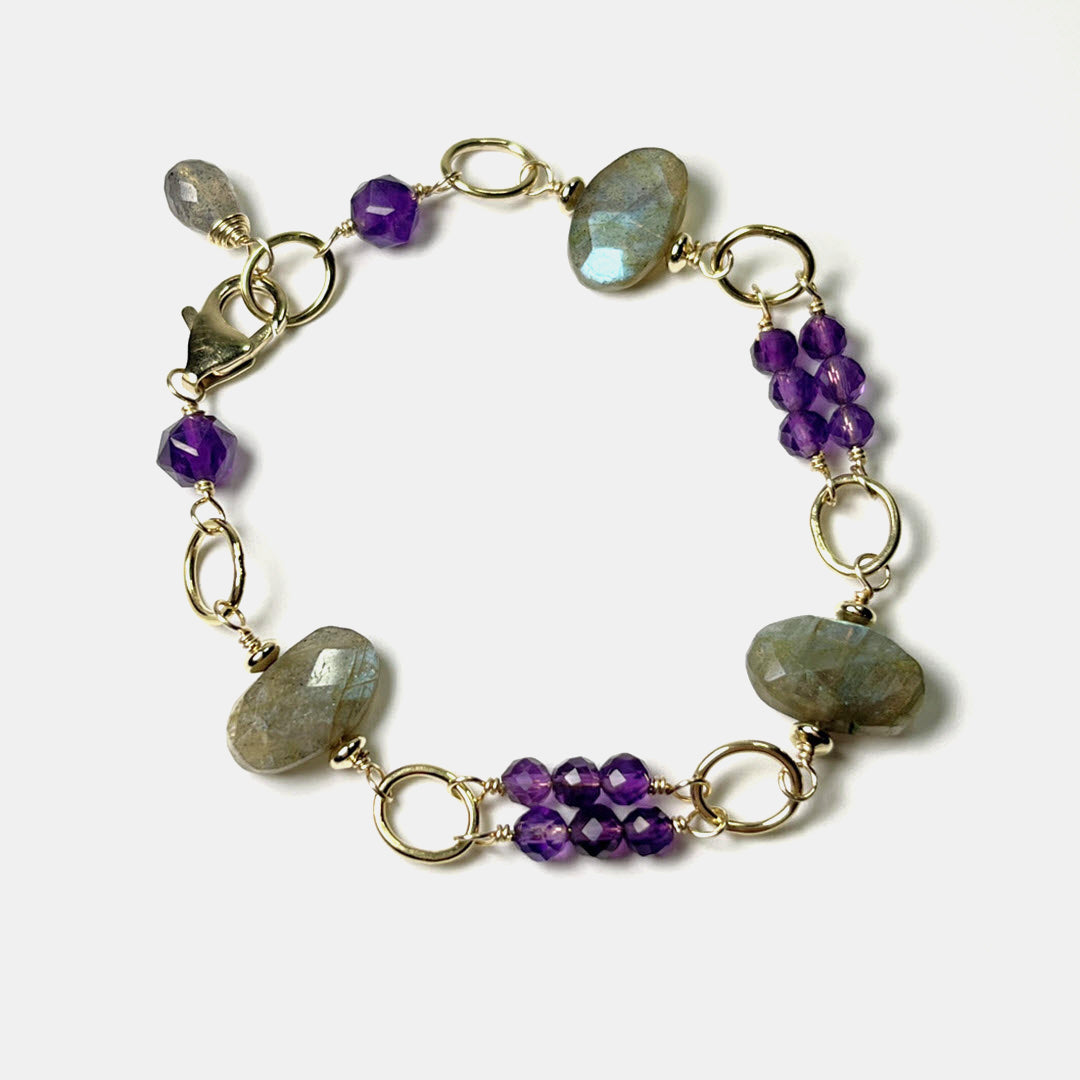 Amethyst Double Row Bracelet With Labradorite, 14K Gold Fill