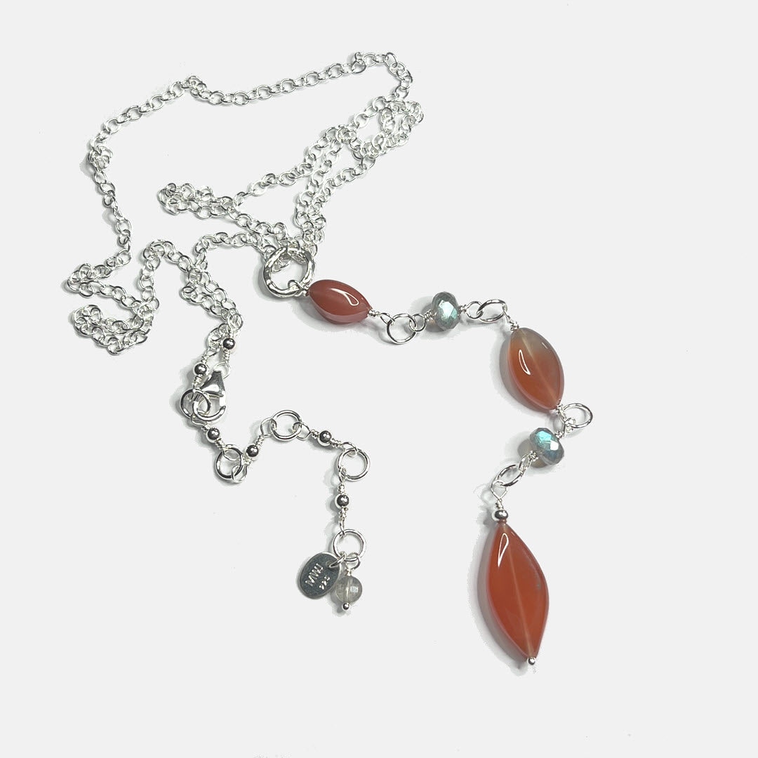 Labradorite and Botswana Agate Marquise Pendant Necklace, Sterling