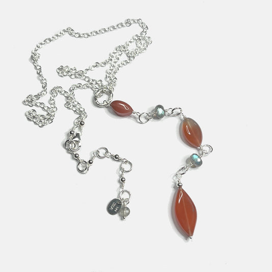 Labradorite and Botswana Agate Marquise Pendant Necklace, Sterling