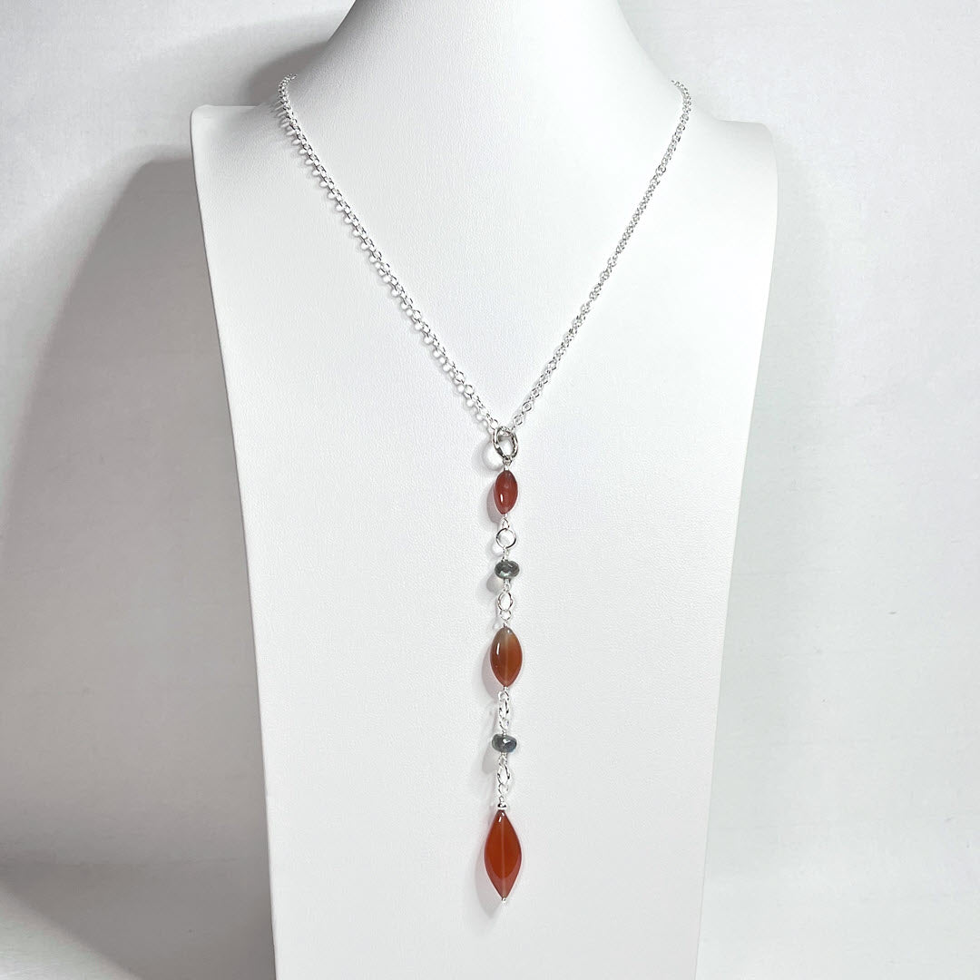 Labradorite and Botswana Agate Marquise Pendant Necklace, Sterling