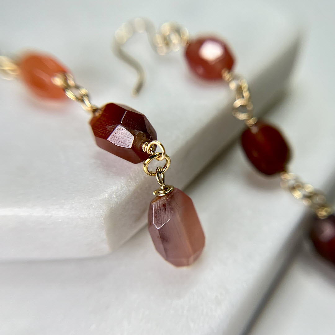 Botswana Agate Triple Drop Nugget Earrings, 14K Gold Fill