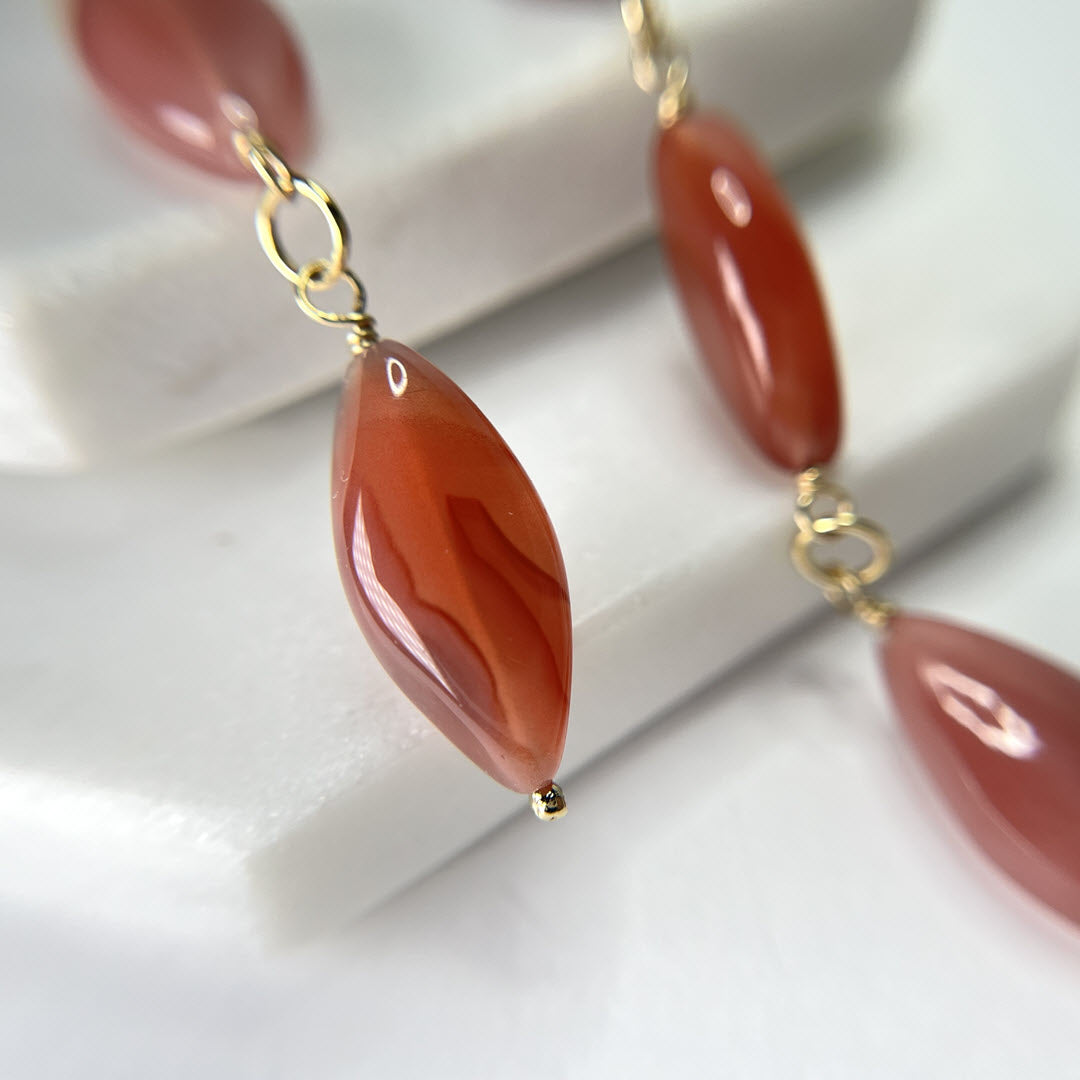 Pink Botswana Agate Triple Drop Marquise Earrings, 14K Gold Fill
