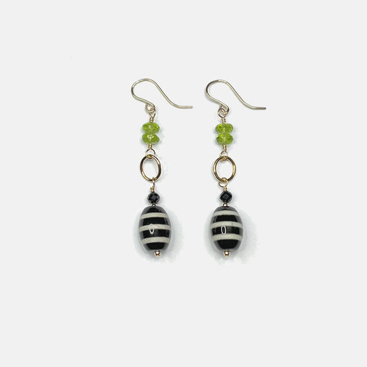Peridot, Black Spinel and Striped Agate Link Earrings, 14K Gold Fill