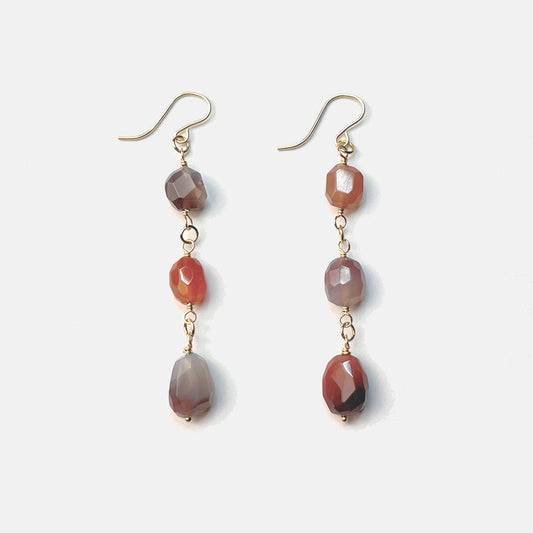 Botswana Agate Triple Drop Nugget Earrings, 14K Gold Fill