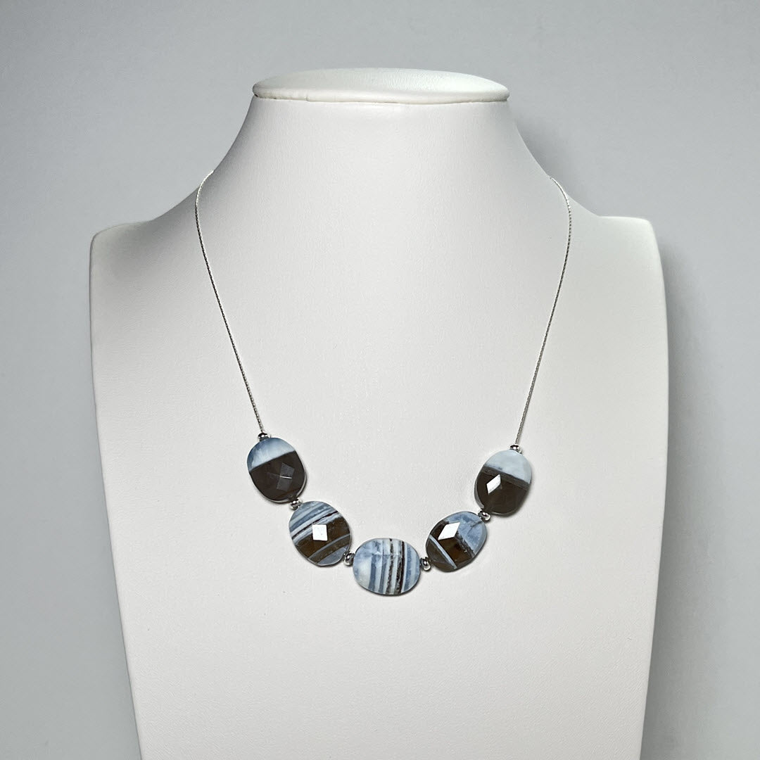 Banded Blue Opal 5-Stone Necklace, Sterling