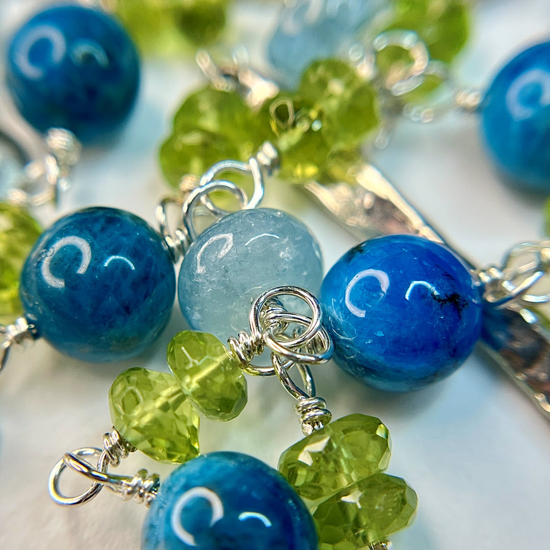 “Sticks and Stones” Necklace, Neon Apatite, Sterling