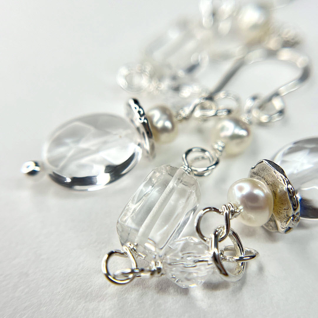 Clear Crystal Quartz Mixed-Shape Long Party Dangles, Sterling