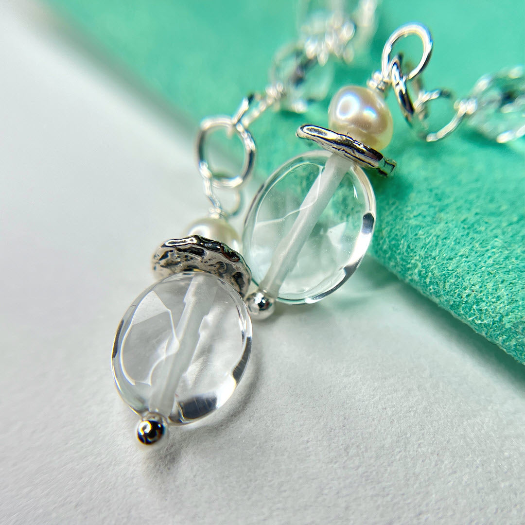 Clear Crystal Quartz Mixed-Shape Long Party Dangles, Sterling
