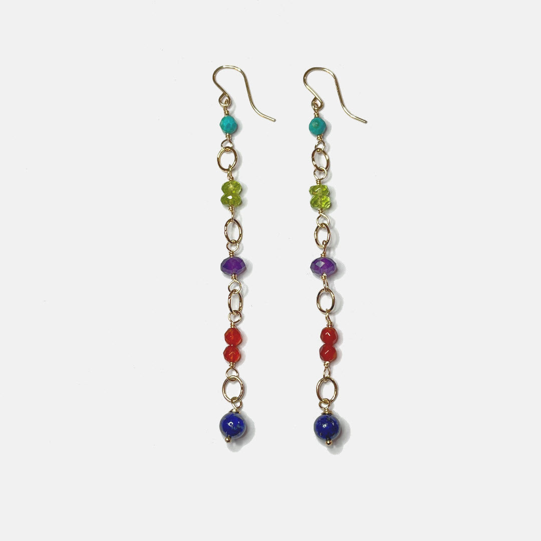 Multicolor Mixed Gemstone Long Party Dangle Earrings, 14K Gold Fill