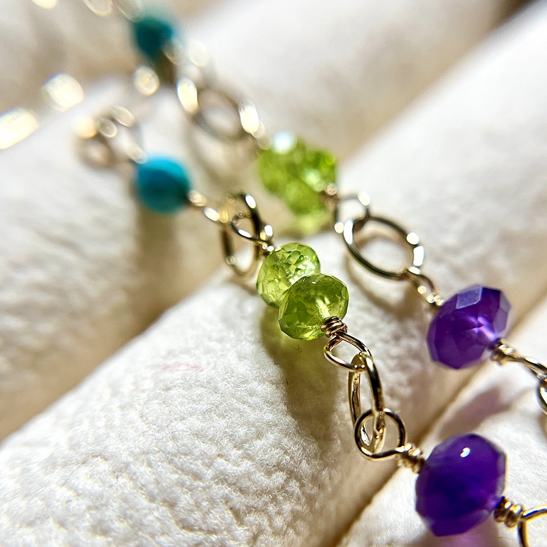 Multicolor Mixed Gemstone Long Party Dangle Earrings, 14K Gold Fill