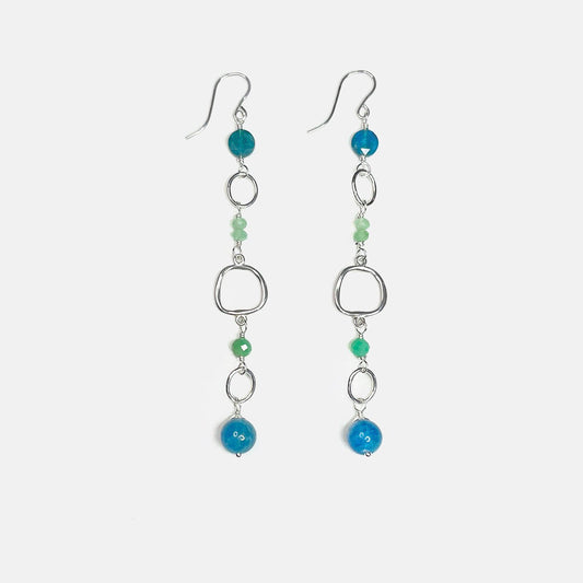 Chrysoprase and Neon Apatite Long Party Dangles, Sterling