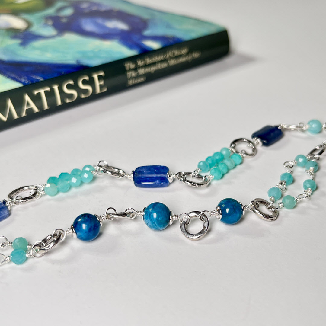 Amazonite Double Row Bracelet With Kyanite, Sterling
