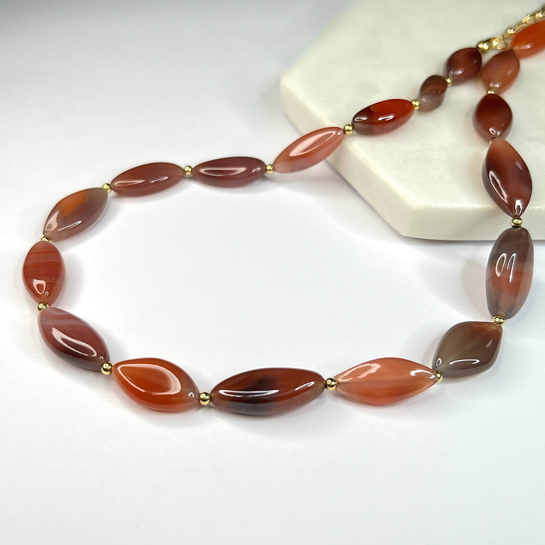 Pink Botswana Agate Marquise Necklace, 14K Gold Fill