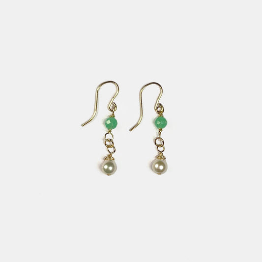 Chrysoprase and Pearl Dangle Earring, 14K Gold Fill