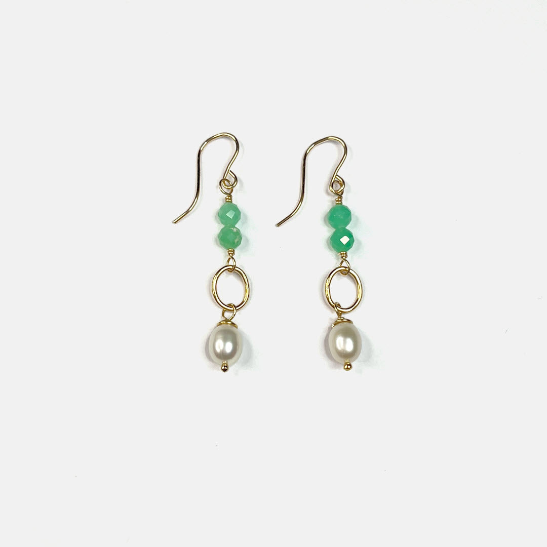 Chrysoprase and Pearl Drop Dangle Earrings, 14K Gold Fill