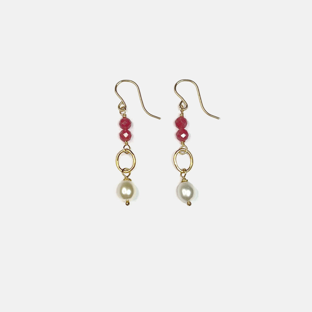 Rhodonite and Pearl Drop Dangle Earrings, 14K Gold Fill