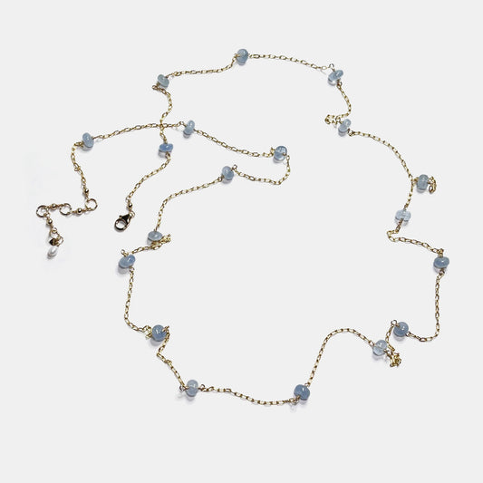 Aquamarine 19-Stone 42” Station Necklace, 14K Gold Fill