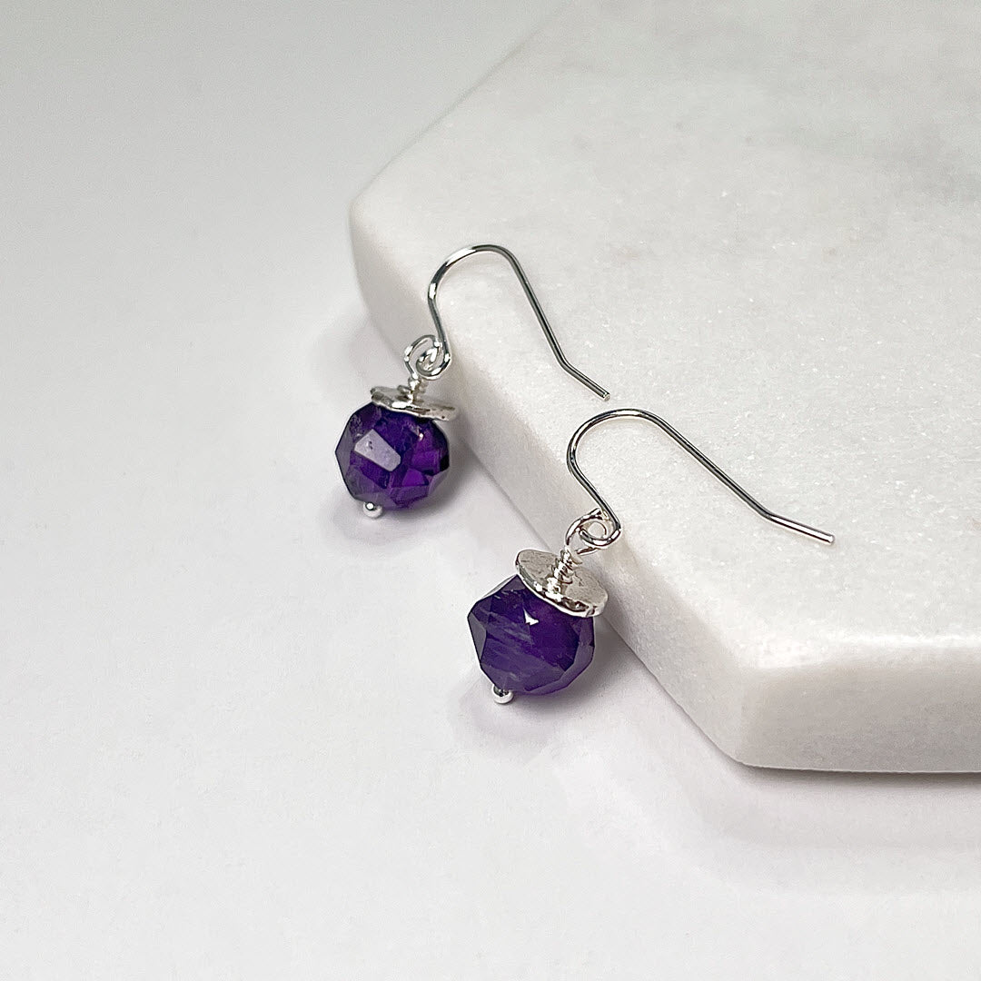 1-Stone Dangle Earrings, Amethyst, Sterling