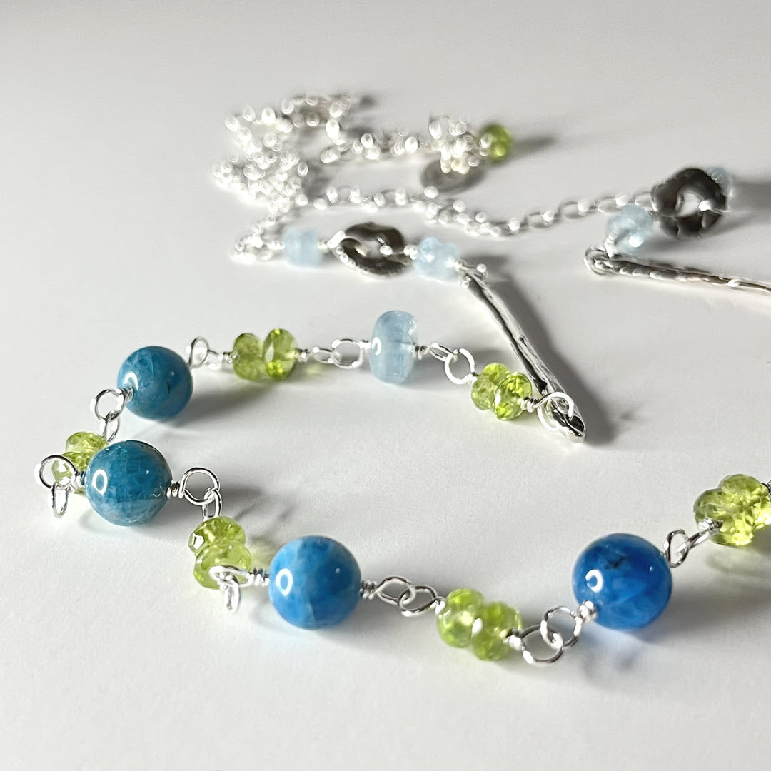 “Sticks and Stones” Necklace, Neon Apatite, Sterling