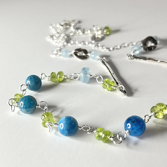 “Sticks and Stones” Necklace, Neon Apatite, Sterling