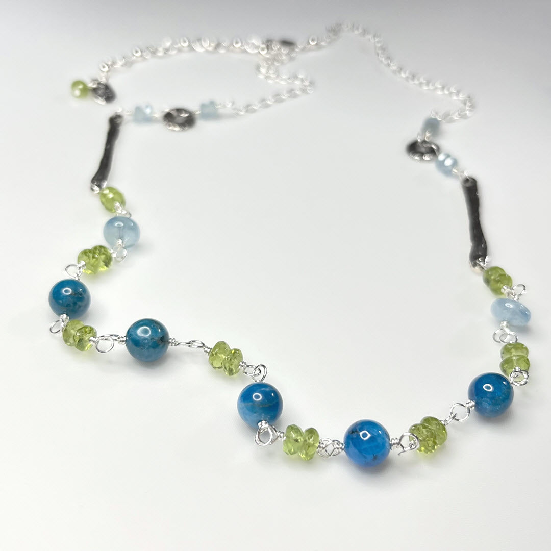 “Sticks and Stones” Necklace, Neon Apatite, Sterling