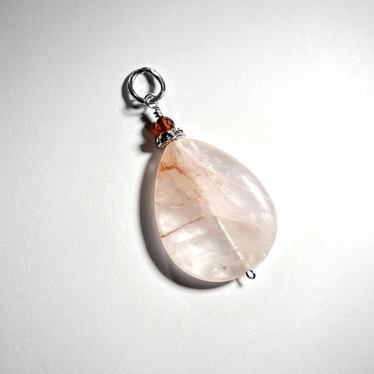 Blood Quartz and Hessonite Teardrop Pendant, Sterling
